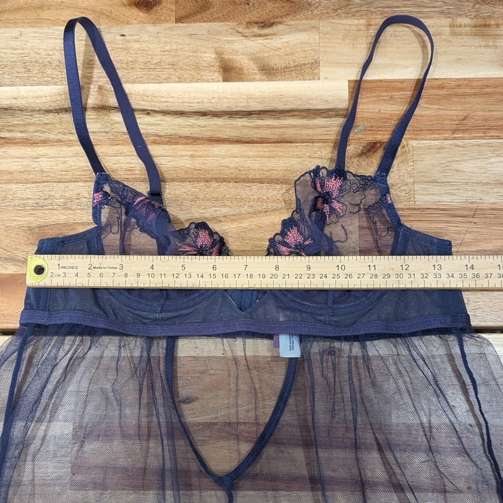 Adore Me Babydoll Chemise Mesh Lace 34B Navy Floral Sheer Lingerie Teddy Boudoir - Picture 6 of 8